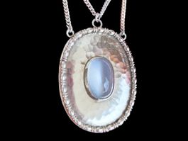 Antike Jugendstil Mondstein Silber Halskette Collier