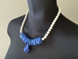 Unikat 💎 Neue Halskette Lapislazuli und Muschelkern-Perlen