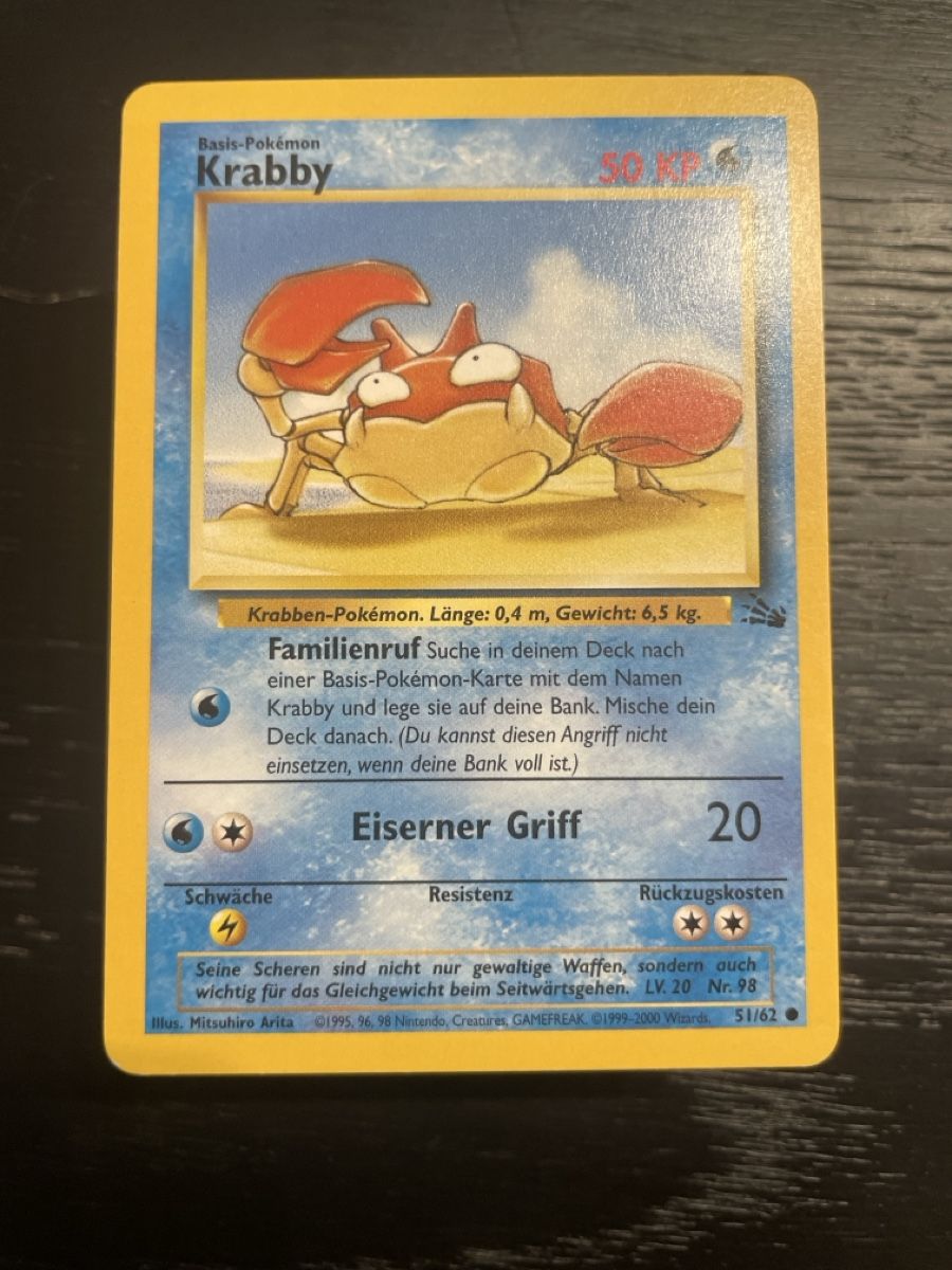Pokémon Cartes à collectionner: Pokemon Krabby fossil 51/62 common – D'occasion à Hugelshofen par Suimosa