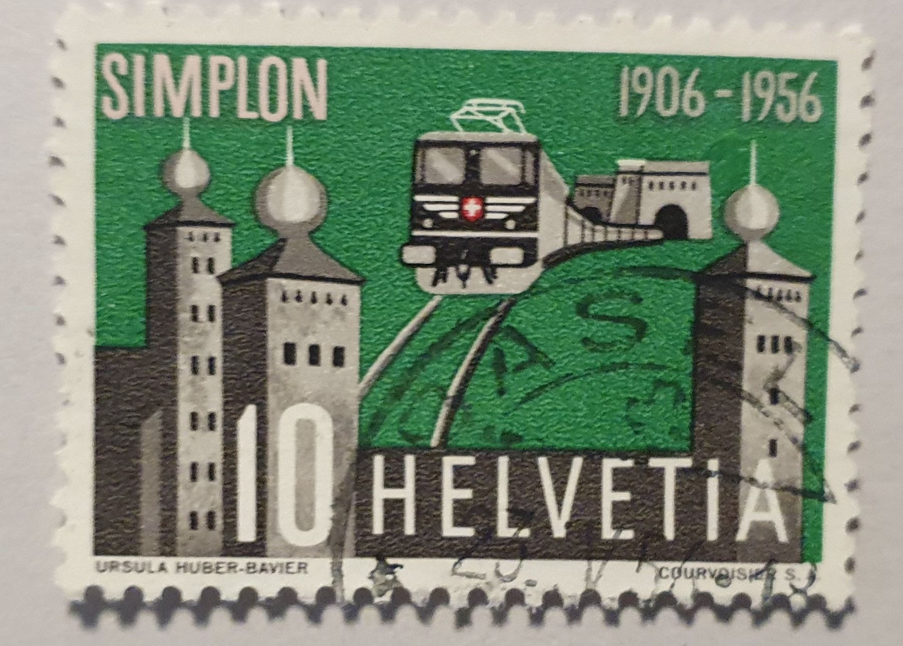 Tutti i francobolli: Simplontunnel Ret. Tunnel / Turmspitze Kat. 75.- – Usato da Balgach venduto da SIMEON27