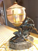 Jugendstil Tisch Lampe Zinngus, Opalinglas Marmor France Top