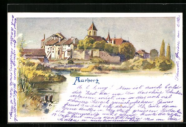 Cartoline postali: Künstler-AK Aarberg, Teilansicht – Usato da Berlin venduto da bartko-reher