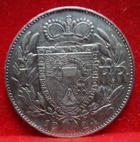 Very RARE  1.00 Franken Liechtenstein 1924 Silbe, 100 Jahre