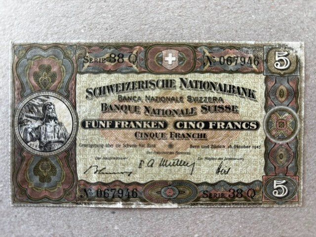 Banconote: 5-Franken-Note von 1947 – Usato da Zürich venduto da Lenine