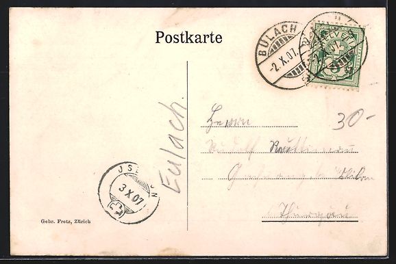 Cartoline postali: AK Bülach, Totalansicht der Stadt, 1907 – Usato da Berlin venduto da bartko-reher 1