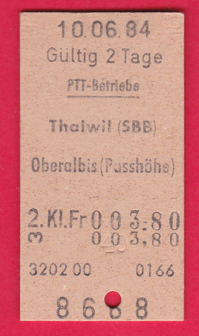 Biglietti: KARTON BILLETT, THALWIL(SBB) - OBERALBIS, 2.KLASSE, EINFACH – Usato da Oberrieden venduto da Gebirgsstelze
