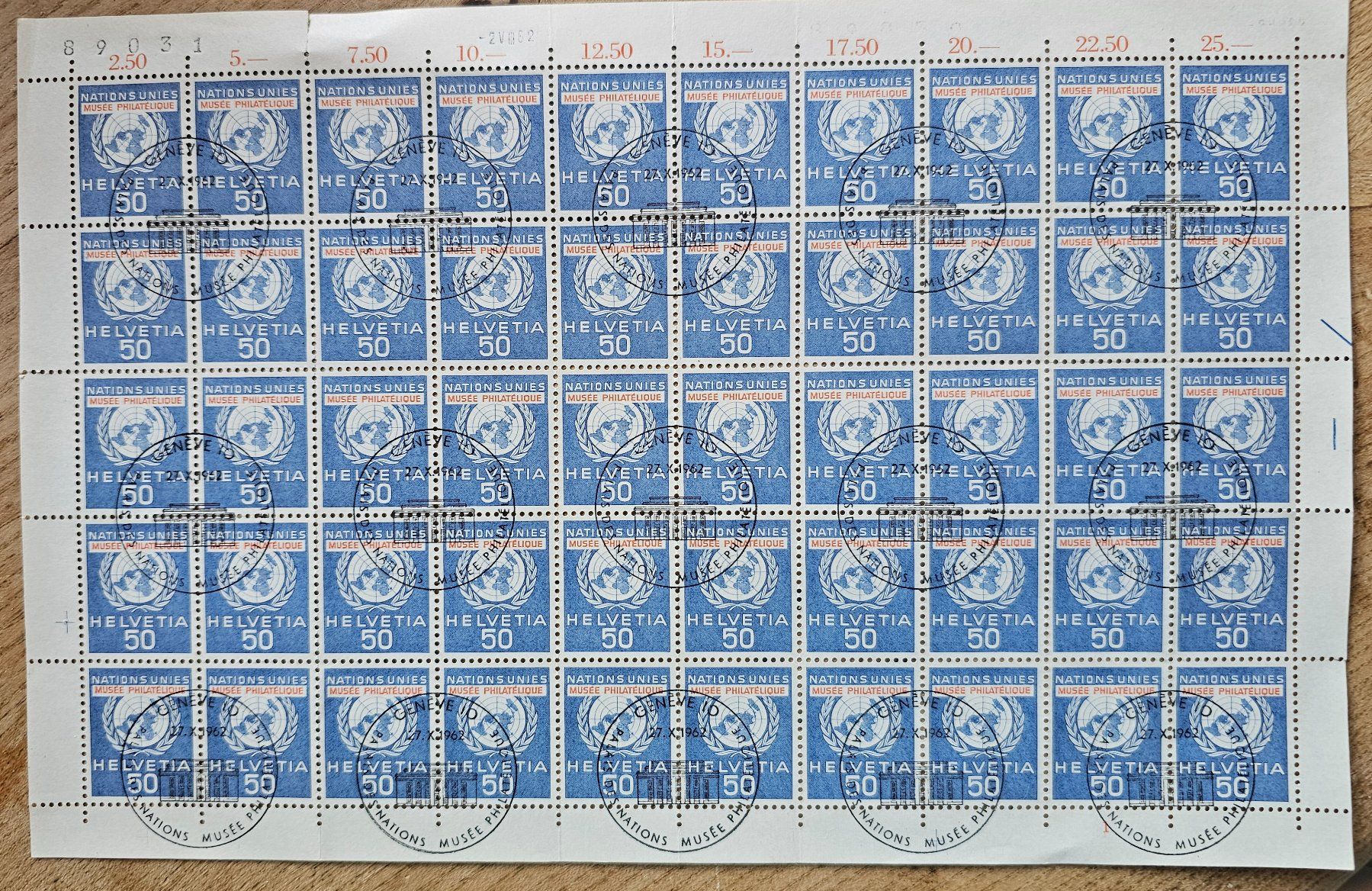 Tutti i francobolli: Genfer Aemter - Nations Unies Bogen gest. 1962 – Usato da Les Valettes venduto da Nuba1