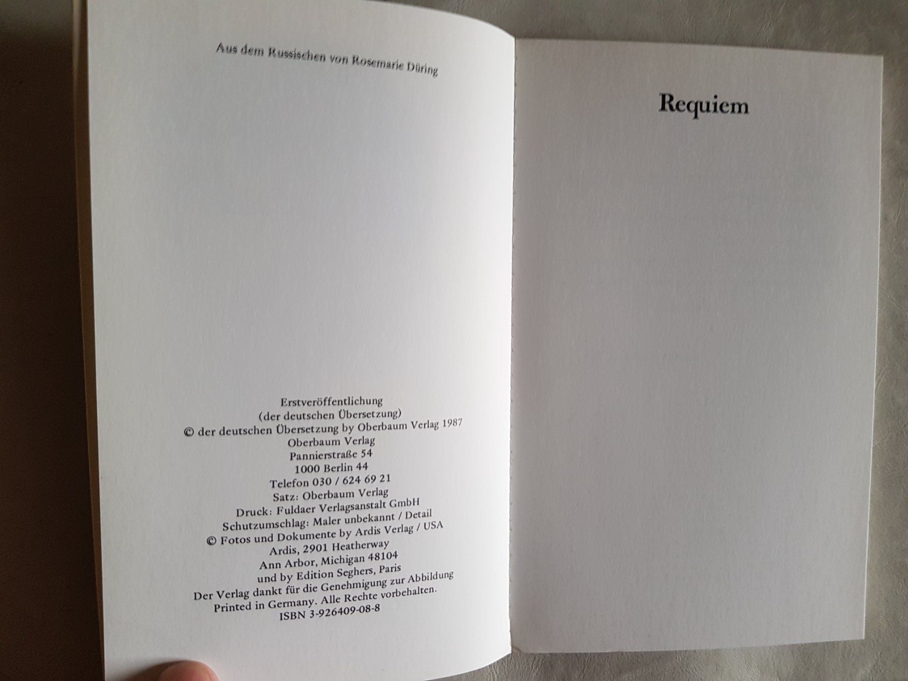 Libri: Anna Achmatowa - Requiem - 1987 Oberbaum Verlag – Usato da Walterswil BE venduto da Lonitti 8