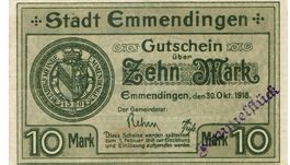 Emmendingen 10 Mark 30.10.1918 VZ+-VZ++