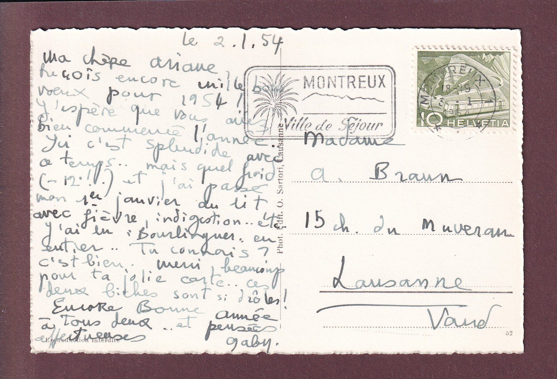 Ansichtskarten: CAUX - Monte-pente - 1954 – Gebraucht aus Pully von nicecards 1