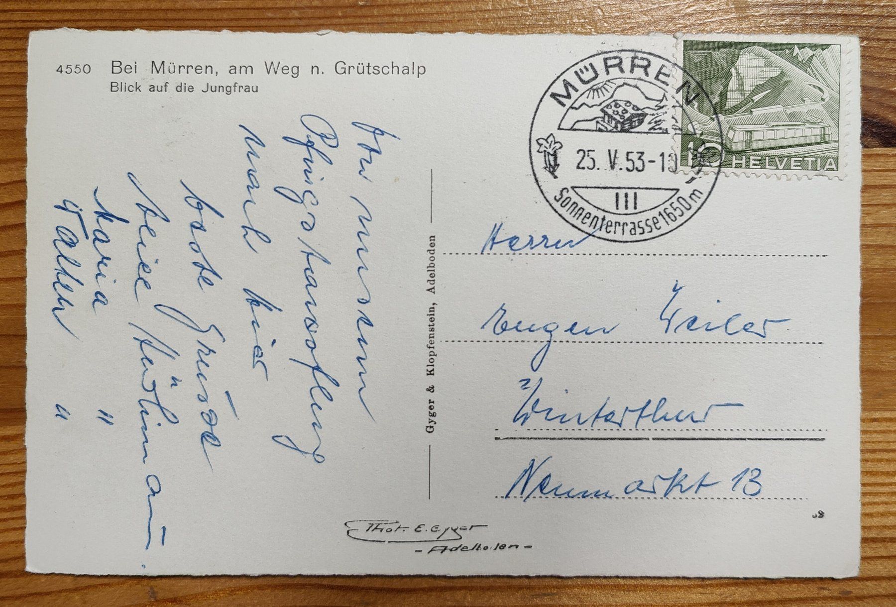 Ansichtskarten: Bei Mürren-Blick auf die Jungfrau – Gebraucht aus Hittnau von stamps_and_coins 1