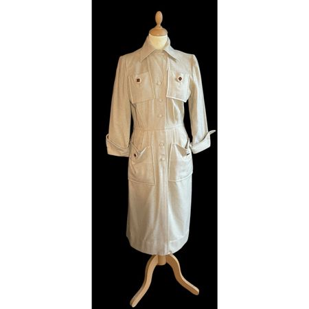 1940s Vintage Designer Dorothy Hubbs Wool Beige  Rust Dress
