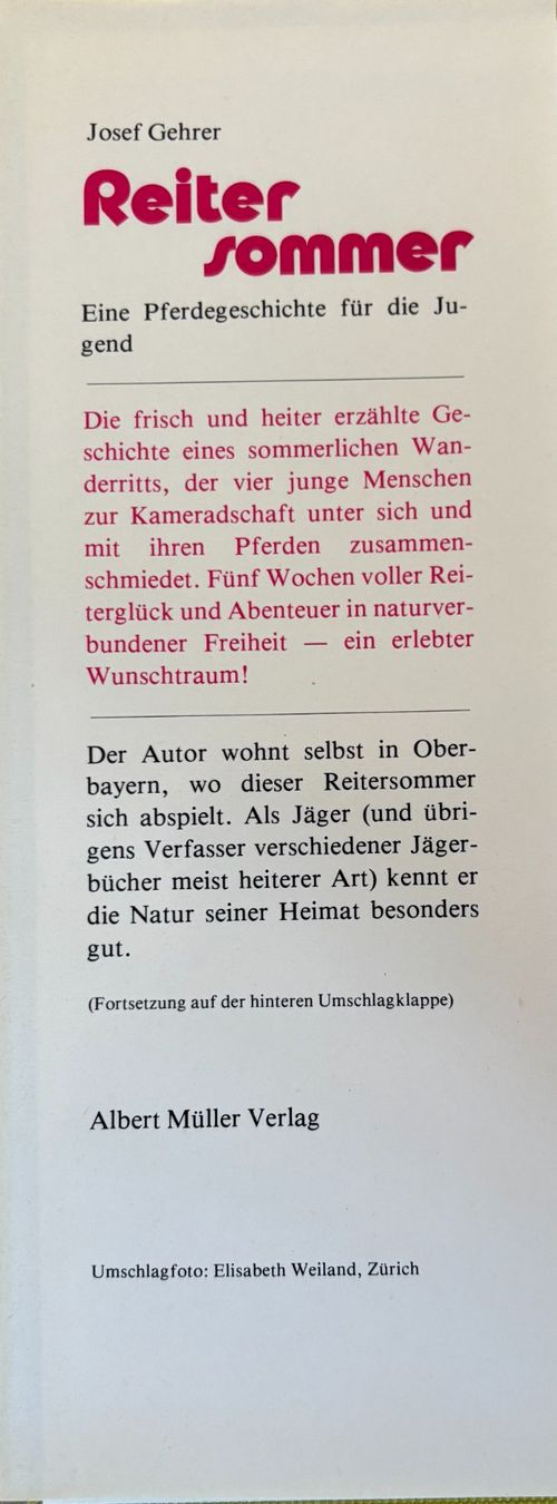Libri: Josef Gehrer, Reitersommer – Nuovo (secondo la descrizione) da Sarnen venduto da Livres 1