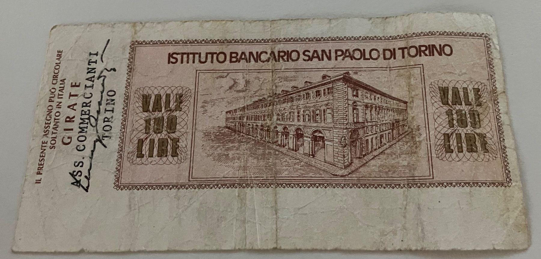Banconote: Italien 100 Lire Scheck 1976 – Usato da Algetshausen venduto da Carrhard 1