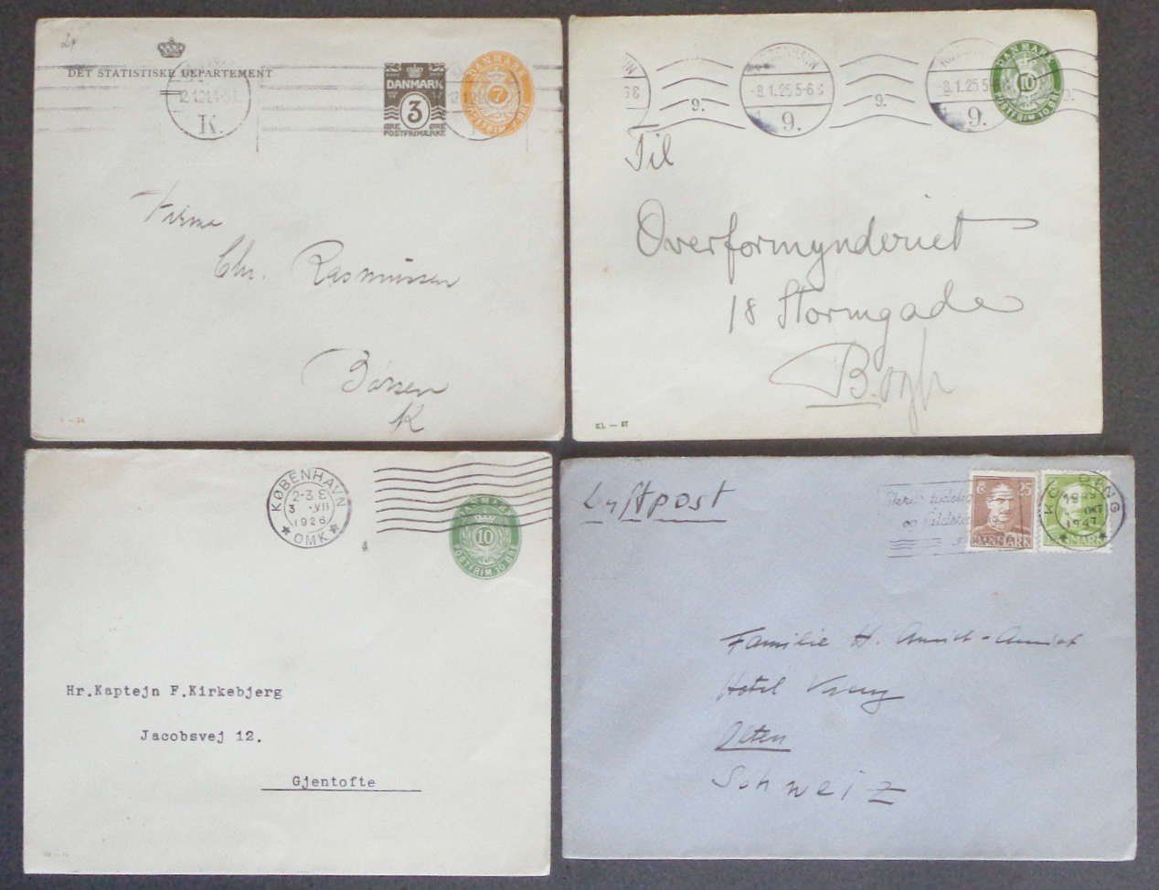 Alle Briefmarken: DANMARK: 4 Poststücke aus 1921–1947 – Gebraucht aus Le Locle von timbrettino