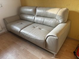 Elegante Leder-Couch hellbeige, 3er und 2er Sitzbank
