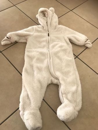 Baby Herbst Winter Overall Strampler mit Kapuze weiss 68
