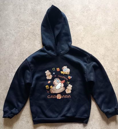 Kinder Kapuzenpullover schwarz Gr 140 Capybara Motiv