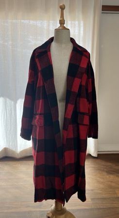 Damen Mantel kariert rot schwarz langer Schnitt Grösse S M