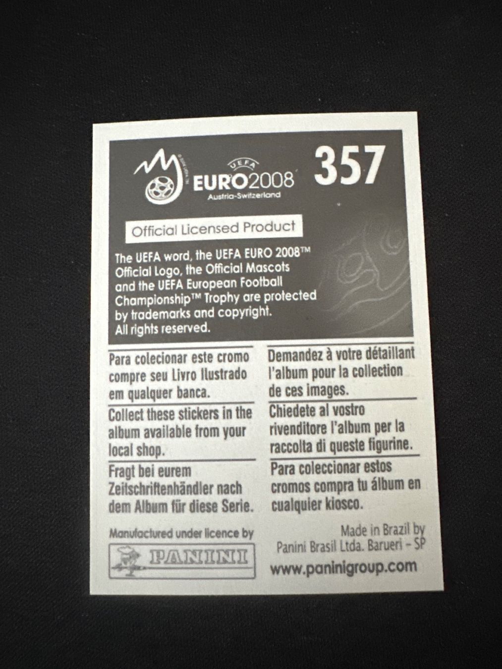Panini Sammelbilder & Trading cards: Panini UEFA EM 2008 Sticker - Nr. 357 – Gebraucht aus Sulz AG von DealWerk 1