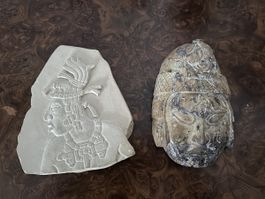 Maya Steinrelief und Maske Skulpturen Set 2-teilig