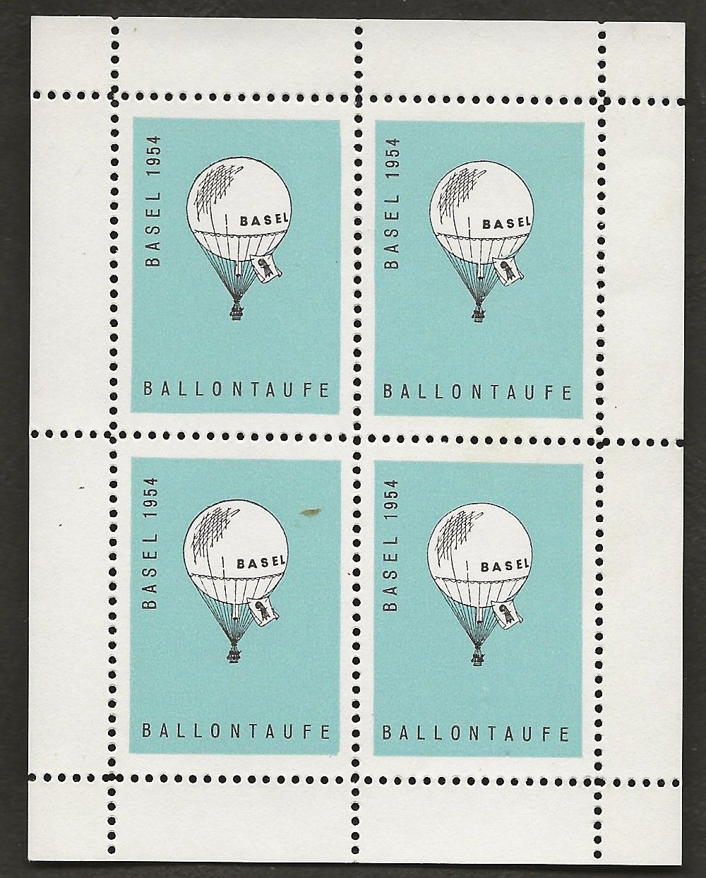 Alle Briefmarken: Ballon 1954 Schweiz Basel Vignette Vierblock Luftpost – Gebraucht aus Au ZH von xelagreb01