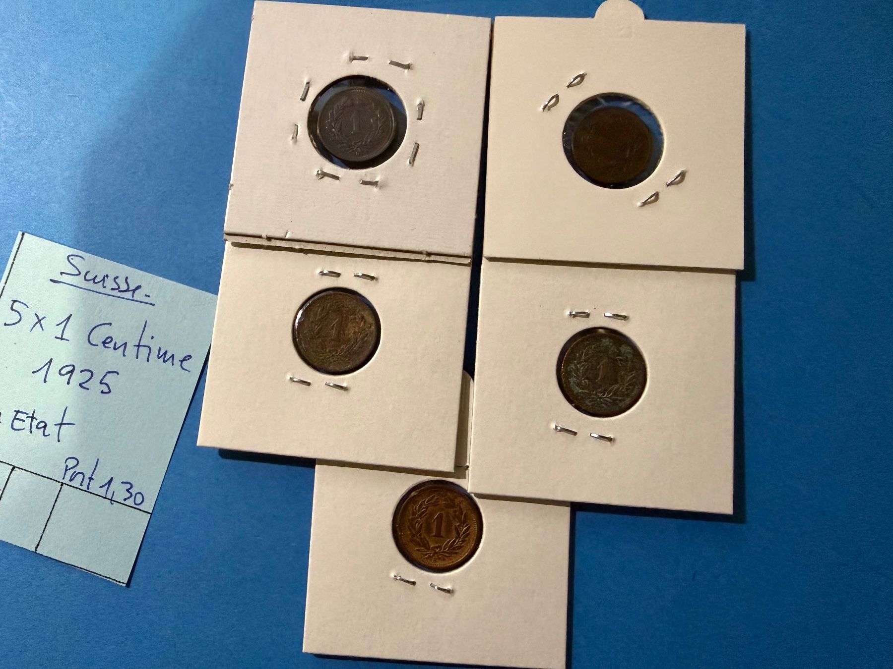 Alle Münzen: SUISSE : 5 X 1 CENTIME 1925 - Bon état – Gebraucht aus genève von GEnumist 2
