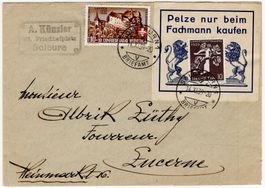 Markenträger mit 10 Rp. Landi 1939 auf Beleg von SOLOTHURN