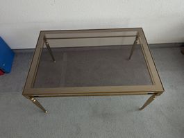 Vintage Glastisch goldfarbenes Metallgestell | 90x60 cm