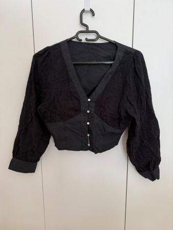 Damen Bluse schwarz mit Knopfleiste