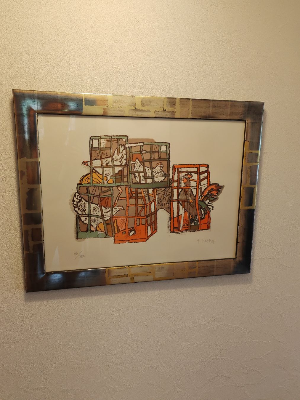 Grafica & Litografie: R. Mirer, 1984, Hühner im Käfig – Usato da Rotkreuz venduto da Pabloescobar