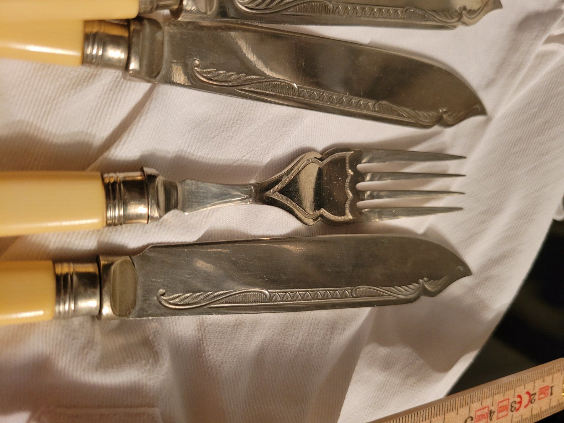 Set di posate: Antikes Fischbesteck mit hellem Griff – Usato da Basel venduto da gbe_8hlw 1