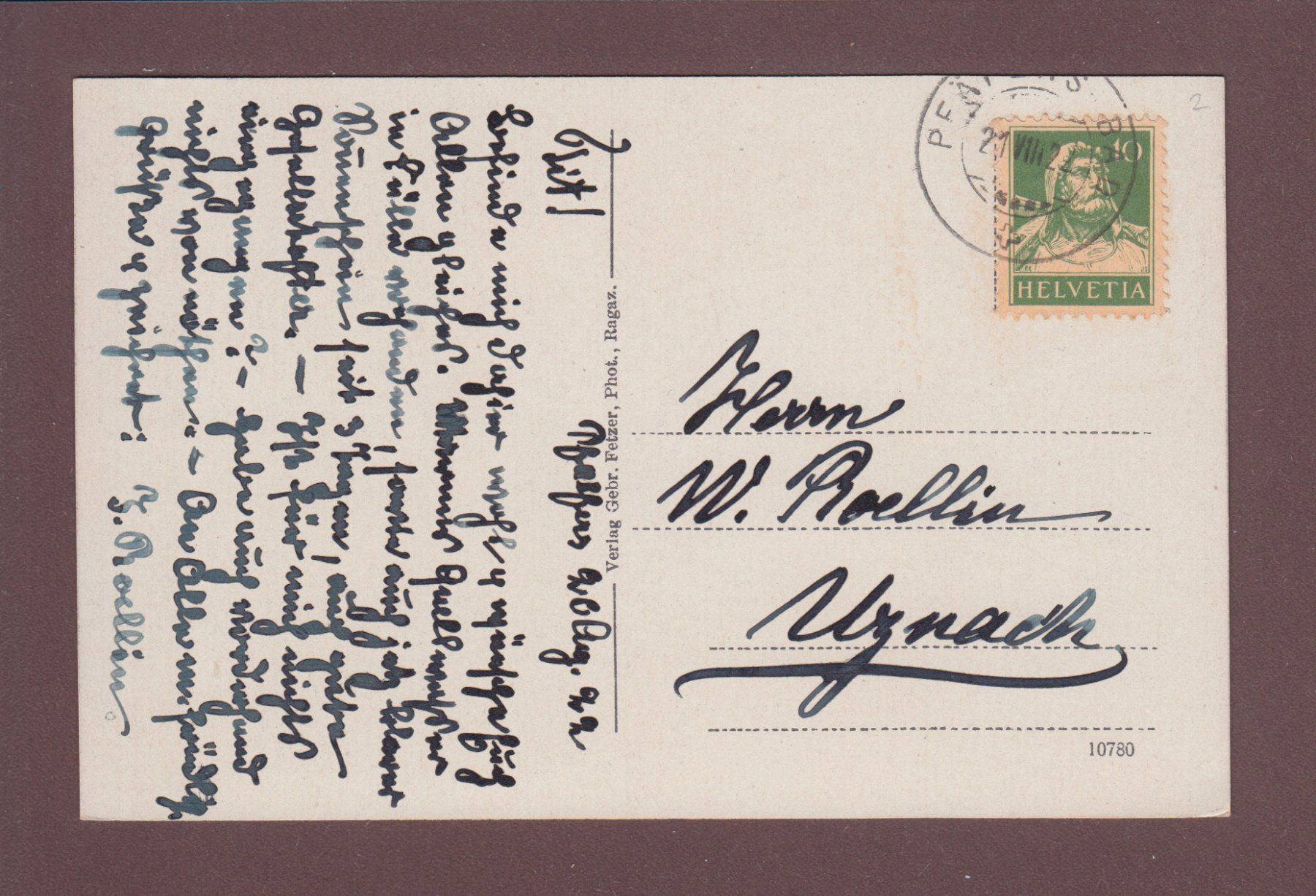 Cartoline postali: BAD PFÄFERS - 1922 – Usato da Pully venduto da nicecards 1