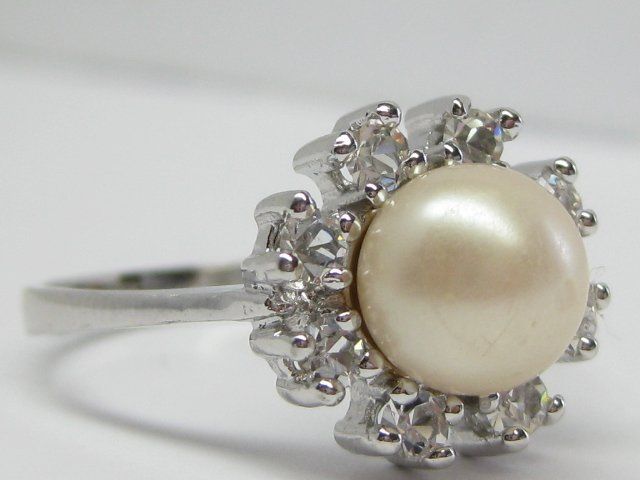 Anelli: Silber Ring 925 / Perle / weisse Schmucksteine / Gr. 55 – Usato da Ermatingen venduto da Decovin 1