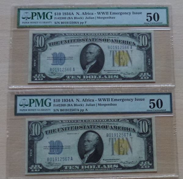 Banconote: USA ++ 2x 10.- US-Dollars 1934 Gelb – Usato da Walkringen venduto da Casablanca777