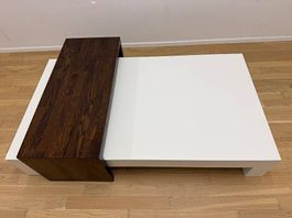 Exklusiver Designer-Couchtisch Massivholz Weiss/Dunkelbraun