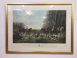 Großer Antiker Jagd Stich "The Meet at Blagdon" gerahmt
