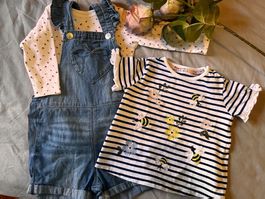 Denim dungaress shorts/long sleeve top/T-shirt  9-12m - 80cm
