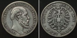 MECKLENBURG-SCHWERIN 2 Mark 1876 A FRIEDRICH FRANZ II Silber
