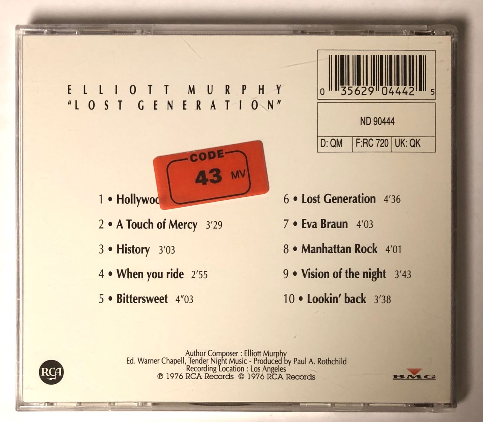 CD: ELLIOTT MURPHY - LOST GENERATION – Usato da Poliez-Pittet venduto da Newtown-Records 1
