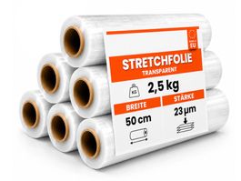 6 x Stretchfolie 50cm 2,5kg 23my transparent