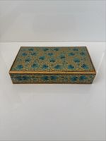 Ancienne Boîte Papier Mâché Laqué Cachemire Peint Main XXe