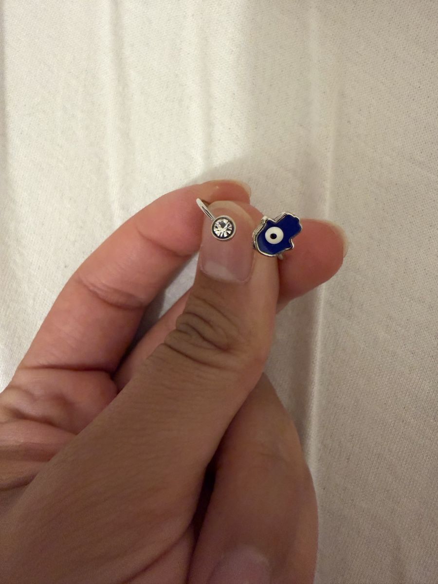Anelli: Ring Hand Fatima Evil Eye Blue White Stone Silver Colour – Usato da Basel venduto da sem_8svs 1