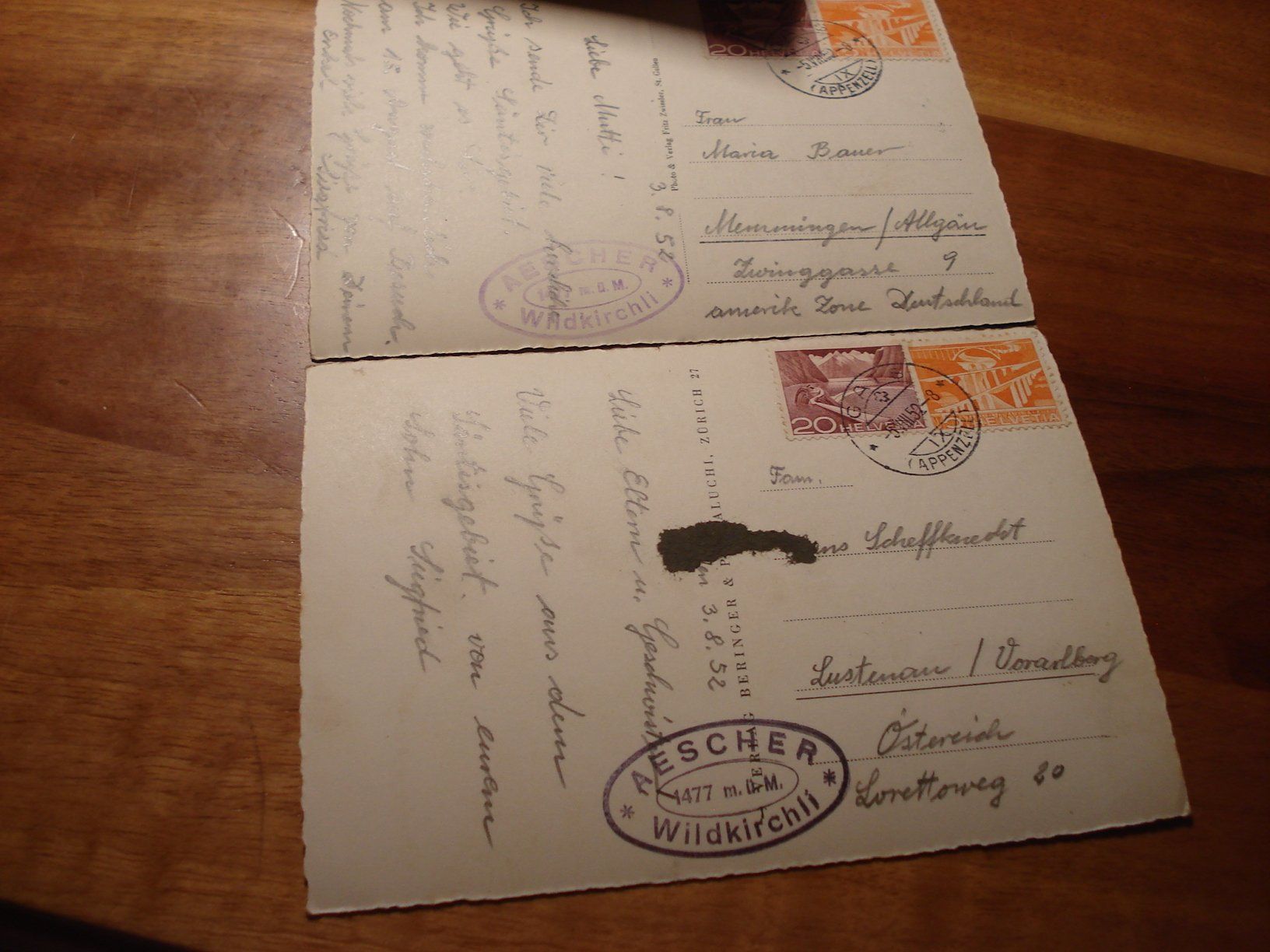 Ansichtskarten: 2 Postkarten Wildkirchli, 1952, gelaufen – Gebraucht aus Niederwil AG von morostahu 1