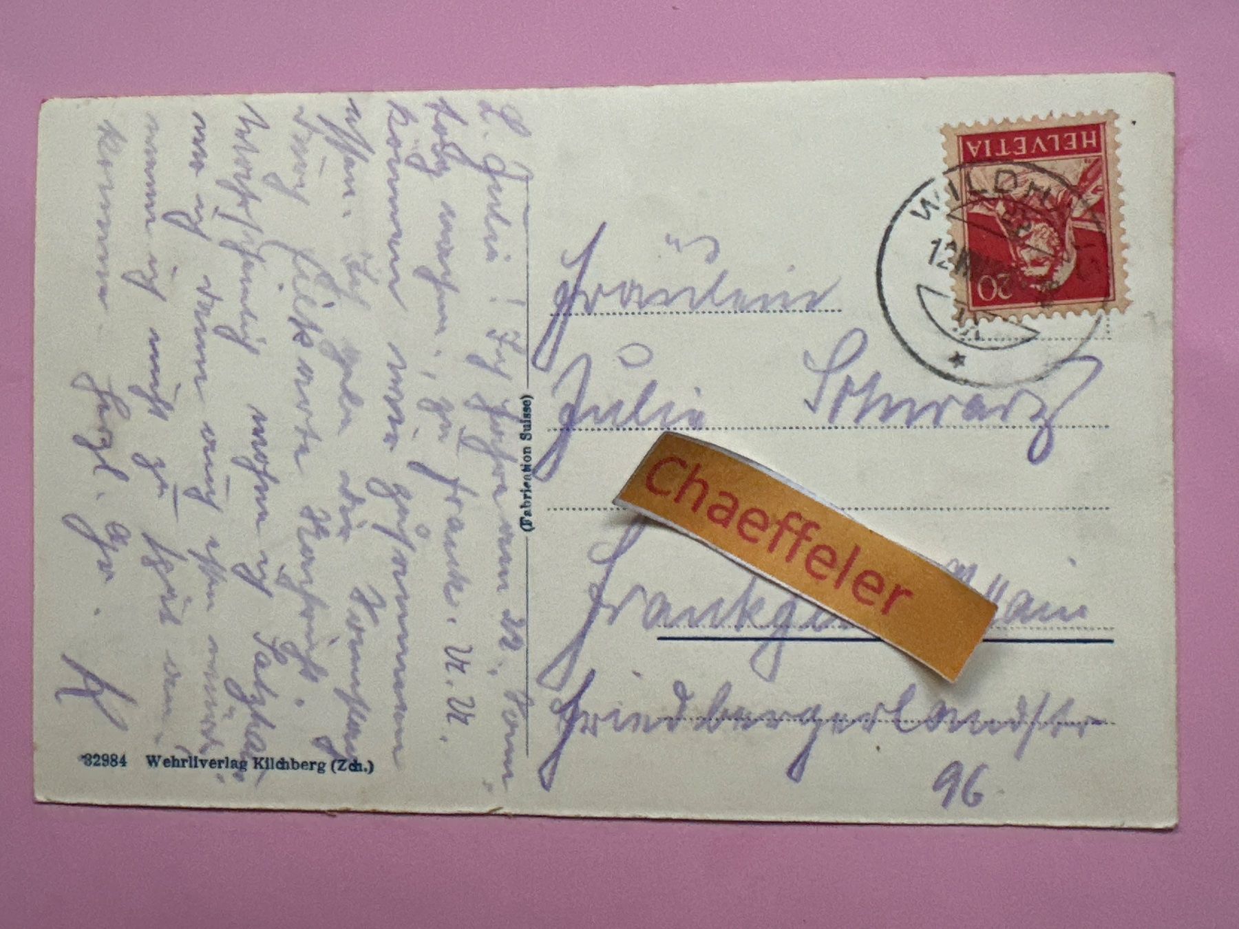 Ansichtskarten: 1925 Wildhaus und Schafberg – Gebraucht aus Zürich von Chaeffeler 1