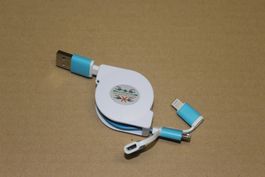 Blau 3in1 USB Ladekabel USB C Lightning