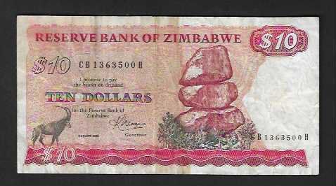 Banconote: Zimbabwe  10  Dollars  Gebraucht – Usato da Gordola venduto da coinsandnotes