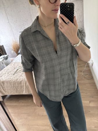 Chemise 100 % coton à carreaux gris