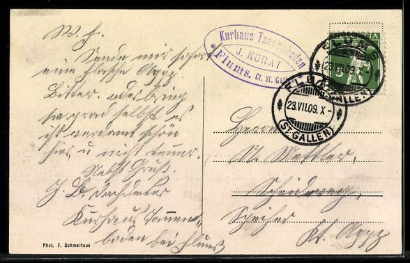 Cartoline postali: AK Flums, Kurhaus Gamperdon, 1909 – Usato da Berlin venduto da bartko-reher 1