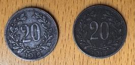 2 Stück 20 Hellers 1916/1917 Österreich Flagge, Österreich